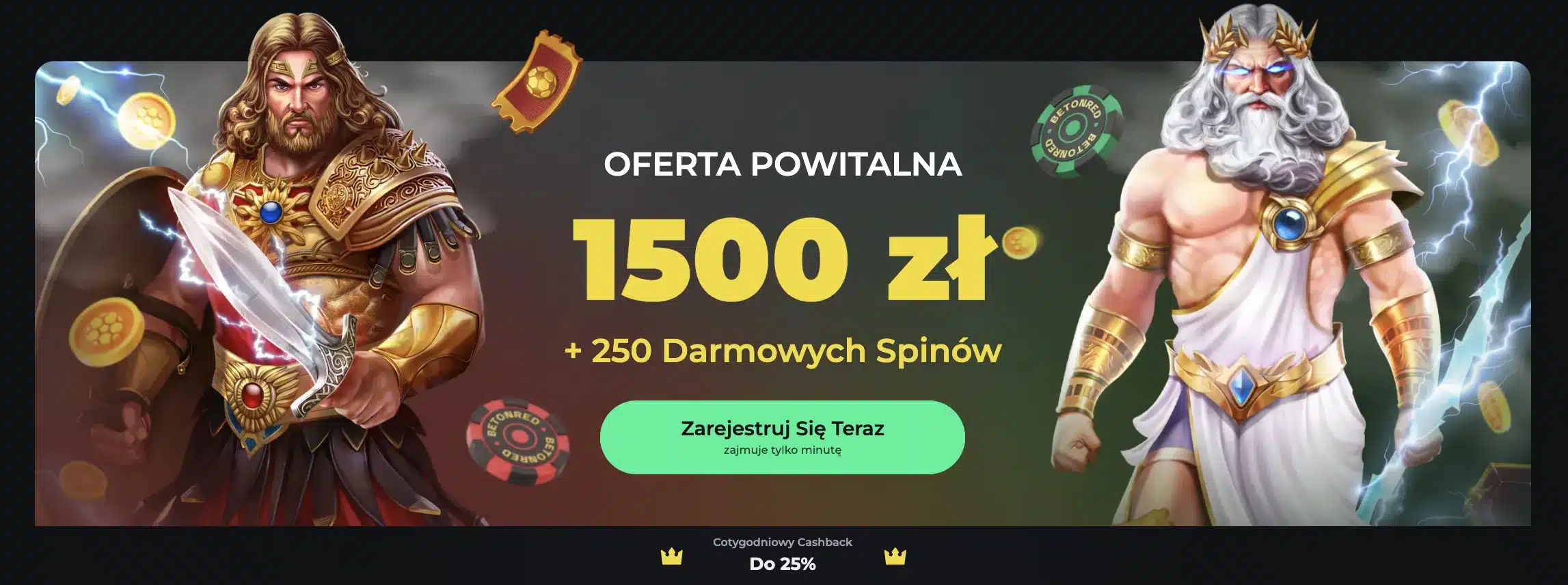 Bonus powitalny 1 500 PLN + 250 darmowych spinów - BetOnRed Casino